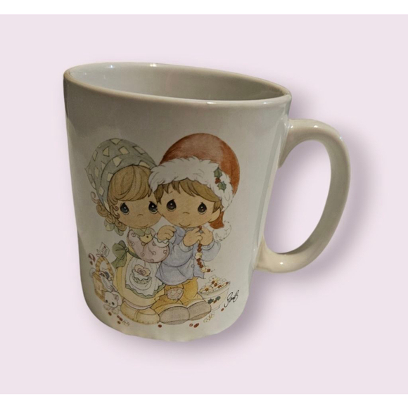 Vintage 1995 Precious Moments Christmas Ceramic Coffee Mug White Multi-color - Picture 1 of 10
